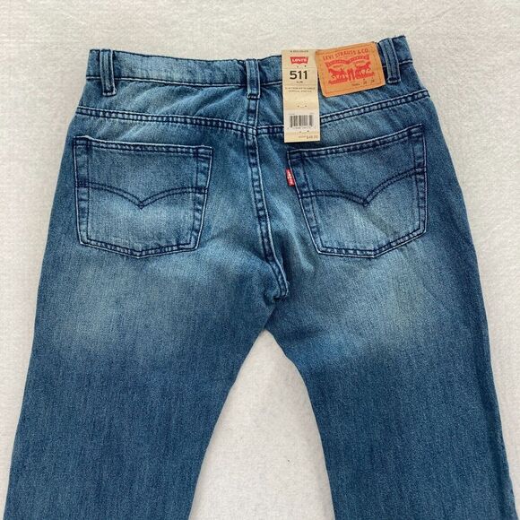 Levi's Boys 511 Size 16 Reg Slim Fit Straight Leg Jeans Medium Wash Blue Patches - Picture 10 of 12